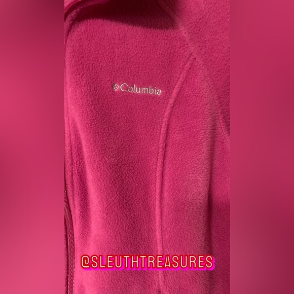 Women’s Columbia Fleece Full Zip Sweater Pink Zip Pockets Drawstring Hem Size M - Picture 4 of 5